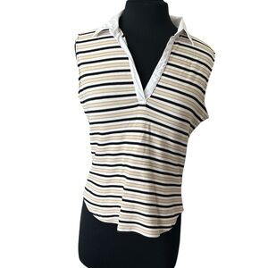Fashion Bug Black and White and cream Striped Collared Blouse size large